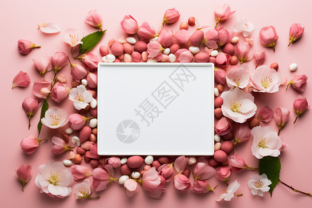粉色花朵环绕下的框架图片