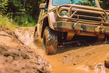 穿越泥泞的吉普车背景图片