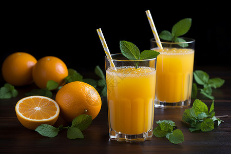 清新的橙汁背景图片