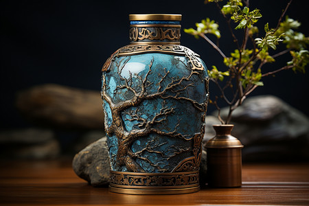 古老神秘氛围的传统酒陶罐背景
