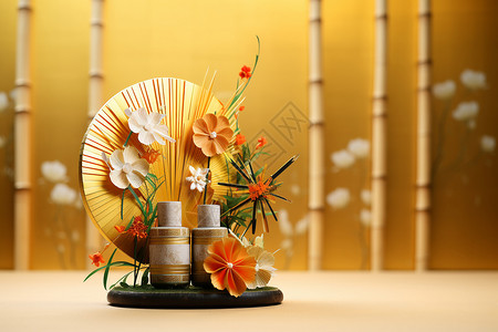 金色的竹扇背景背景图片