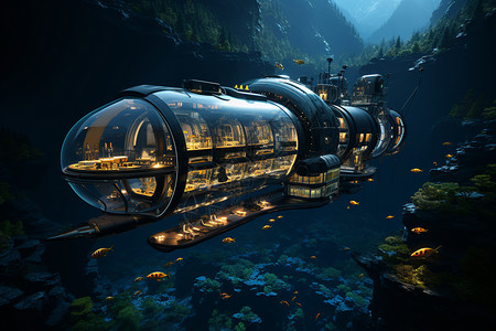 未来水下的潜水艇背景图片