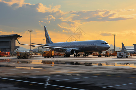 一架大型喷气式客机停在机场坪上高清图片