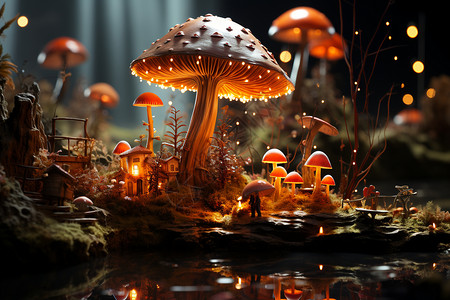 仙境中的巨型蘑菇高清图片