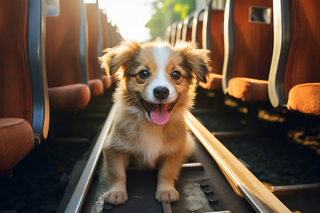 火车轨道上的小狗背景图片