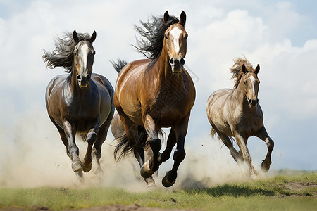 奔驰的三匹马背景图片