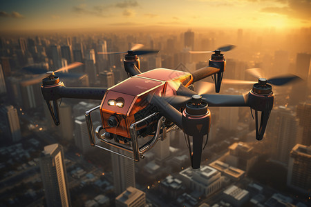 城市上空的无人机遥控高清图片素材