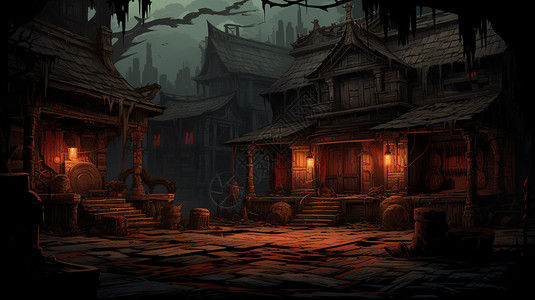 中国古代恐怖房屋背景图片