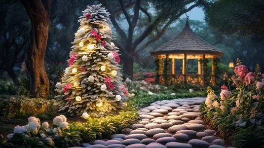 圣诞节自然背景美丽花园插画