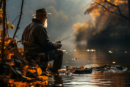 秋日渔翁背景图片