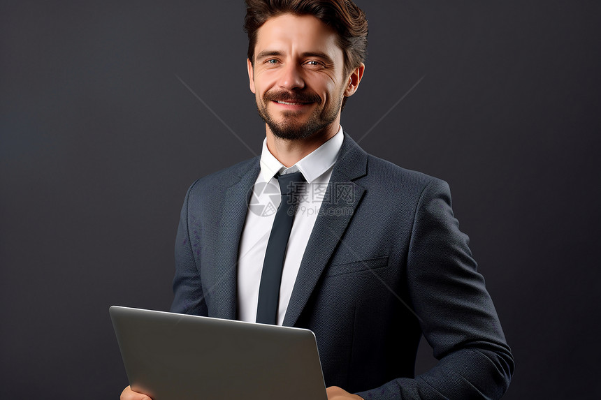 拿着电脑的商务男士图片