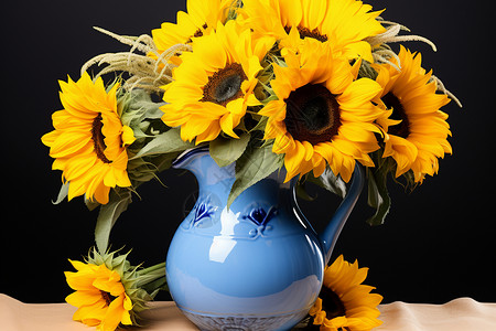 花瓶中的向日葵束图片