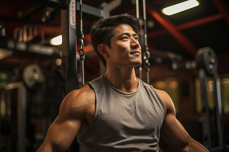 亚洲男子沉浸于健身背景图片
