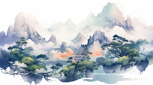 彩色山水画背景图片