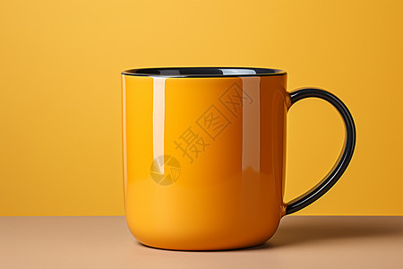 摆放在桌子上的黄色咖啡杯高清图片