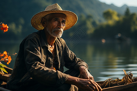 小船上的渔夫图片