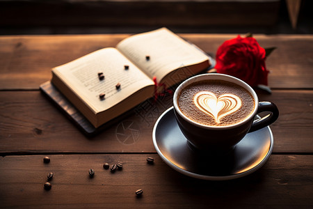 一杯带有心形花纹的咖啡高清图片
