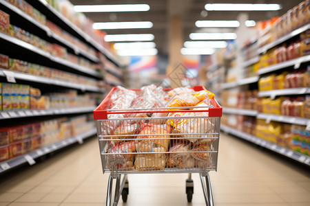 电商商品框购物车里装满了食物背景