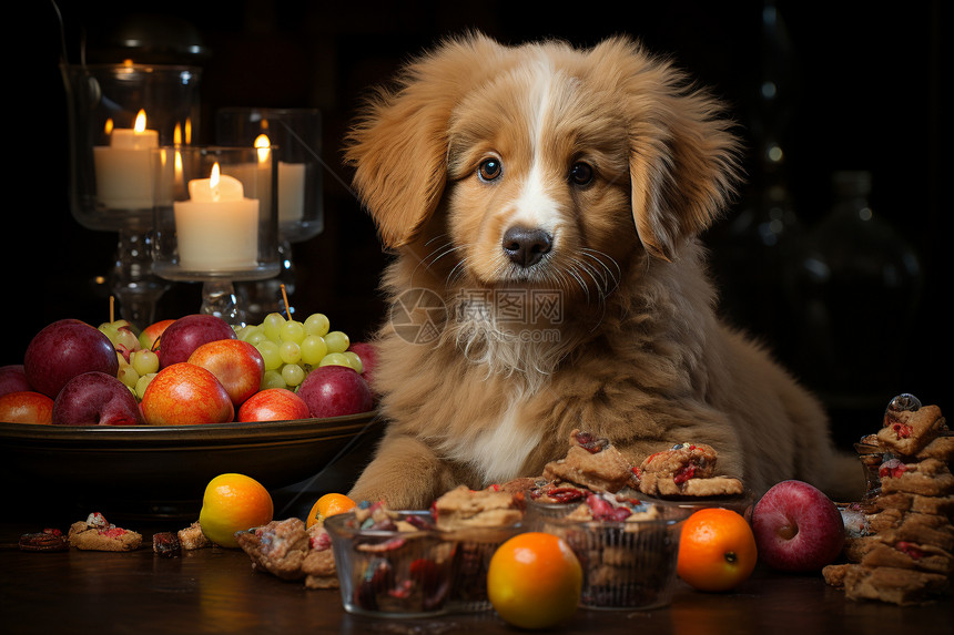 狗狗与水果图片