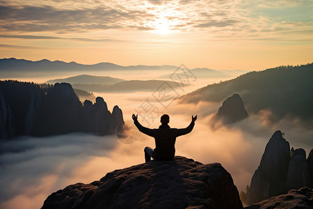 登上山顶的人背景图片