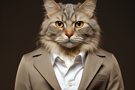 咖啡色西装的猫咪高清图片