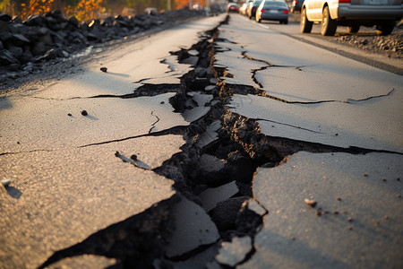 地表道路的断层危险高清图片素材