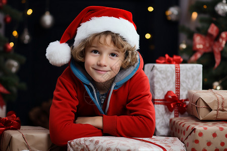 戴着圣诞帽的男孩背景图片