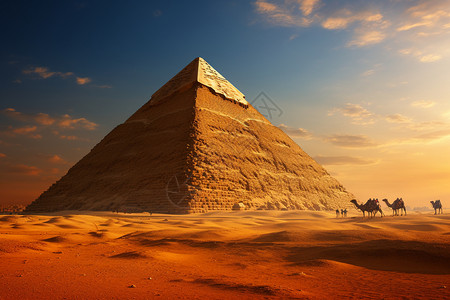 金字塔与黄昏下的背景图片