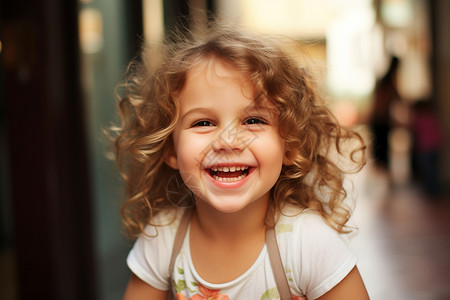 可爱的小女孩开心的笑着背景图片