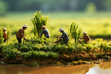 农民种地微距中的稻田风景设计图片