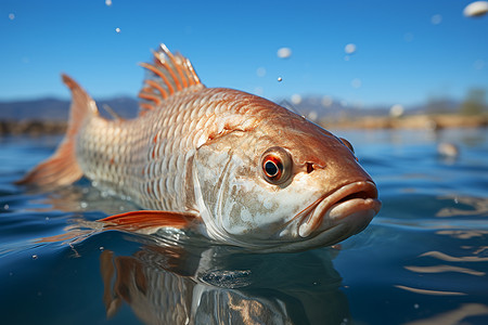 淡水养殖清澈水域中游动的鱼儿背景