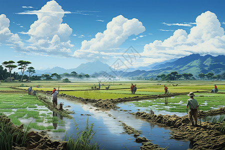 农田里播种丰收的农民背景图片