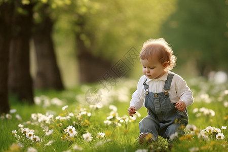 春日草地上的孩子图片