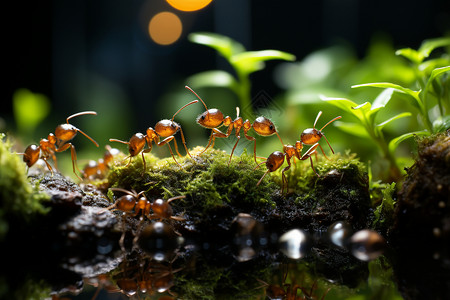 微观世界中的蚂蚁和在绿色植物图片