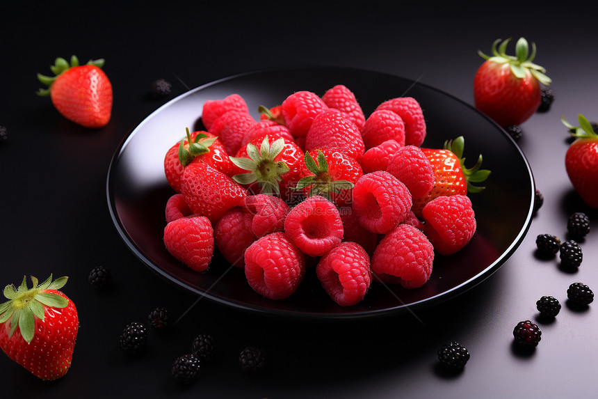 美味多汁的草莓和黑莓图片