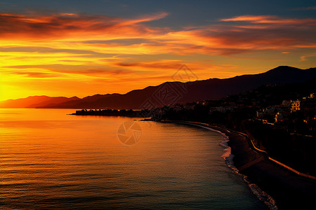 夕阳下的海洋景色背景图片