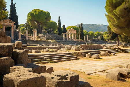 古代奥林匹亚废墟高清图片