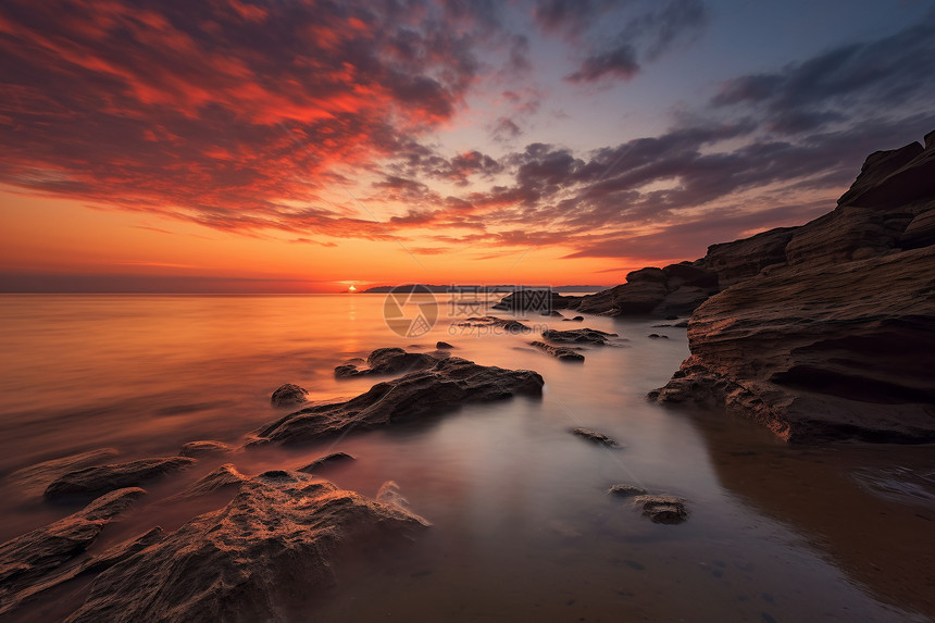 夕阳下的海洋图片