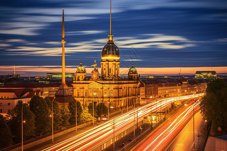 柏林建筑夜幕下的柏林大教堂诱惑背景