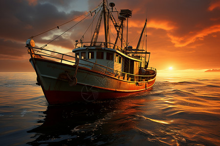 渔船夕阳照图片