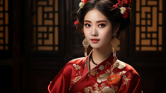 美女穿中国服装背景图片