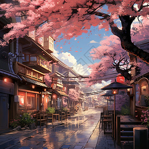 街边的樱花树图片
