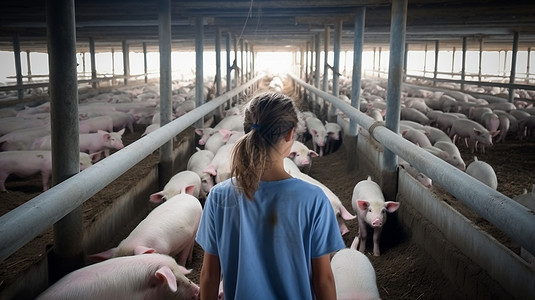 养猪的女孩农场养猪图片素材