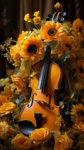 小提琴和向日葵组合背景图片