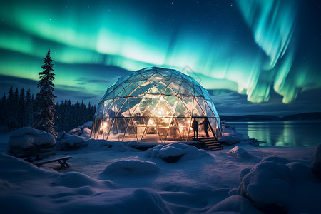 北极的玻璃屋背景图片