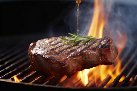 美味的烧烤火焰牛肉高清图片