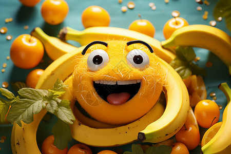 笑脸橘子笑脸和香蕉插画