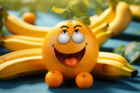 笑脸橘子水果与微笑插画