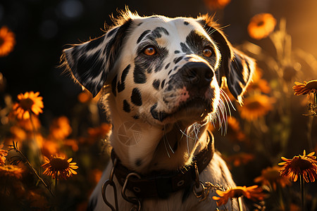 可爱麦麦麦田里的斑点犬背景