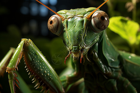 绿叶上的螳螂图片